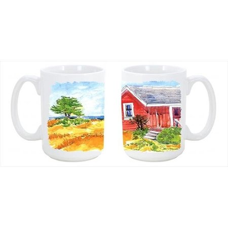 CAROLINES TREASURES Carolines Treasures 6041CM15 Old Red Cottage House at the lake or Beach Dishwasher Safe Microwavable Ceramic Coffee Mug 6041CM15